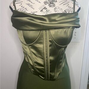 Elegant Olive Green Satin Dress